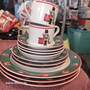 Toy Soldier Drum Pattern Dinnerware Set 3 Plates 3 Bread Plates 4 Saucers And 2
